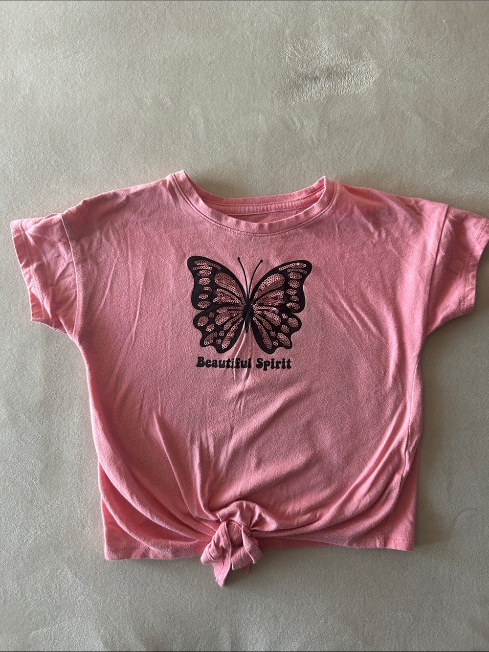 wonder nation Pink Tee with Black Butterfly Graphic